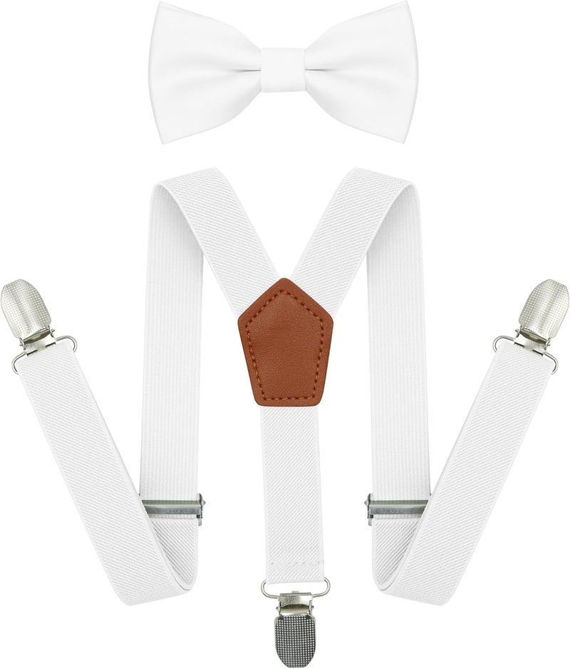BEWDIO Adjustable Baby Boy Suspenders and Bow Tie, Pre-tied Kids Bowtie and Elastic Suspenders with 4 Strong Metal Clips - Image 1